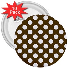 Brown Polkadot Background 3  Buttons (10 Pack)  by Nexatart