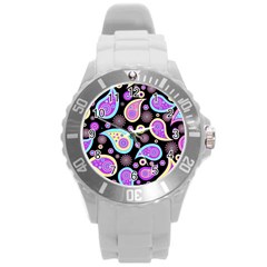 Paisley Pattern Background Colorful Round Plastic Sport Watch (l)