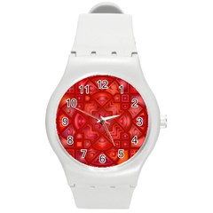 Geometric Line Art Background Round Plastic Sport Watch (m)