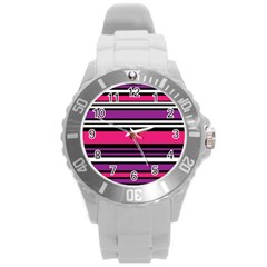 Stripes Colorful Background Round Plastic Sport Watch (l)