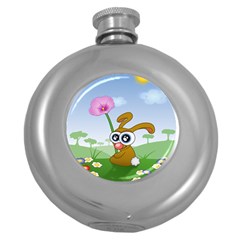 Easter Spring Flowers Happy Round Hip Flask (5 Oz) by Nexatart