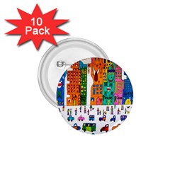 Painted Autos City Skyscrapers 1 75  Buttons (10 Pack) by Nexatart