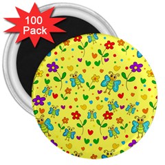 Cute Butterflies And Flowers - Yellow 3  Magnets (100 Pack) by Valentinaart