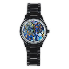 Abstract Farm Digital Art Stainless Steel Round Watch