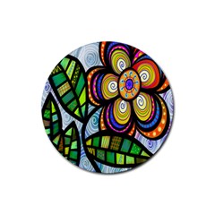 Folk Art Flower Rubber Round Coaster (4 Pack) 