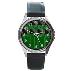 Green Circuit Board Pattern Round Metal Watch