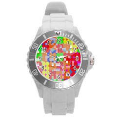 Abstract Polka Dot Pattern Round Plastic Sport Watch (l)