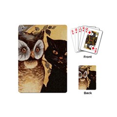 Owl And Black Cat Playing Cards (mini)  by Nexatart