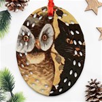 Owl And Black Cat Oval Filigree Ornament (Two Sides) Front