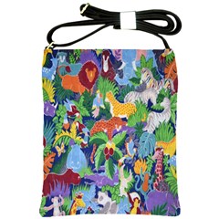 Animated Safari Animals Background Shoulder Sling Bags by Nexatart