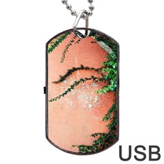 Background Stone Wall Pink Tree Dog Tag Usb Flash (two Sides) by Nexatart