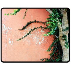 Background Stone Wall Pink Tree Double Sided Fleece Blanket (medium)  by Nexatart