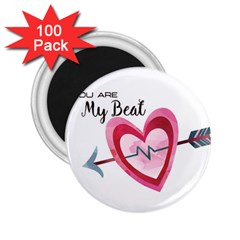 You Are My Beat / Pink And Teal Hearts Pattern (white)  2 25  Magnets (100 Pack)  by FashionFling