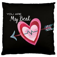 You Are My Beat / Pink And Teal Hearts Pattern (black)  Large Cushion Case (one Side) by FashionFling