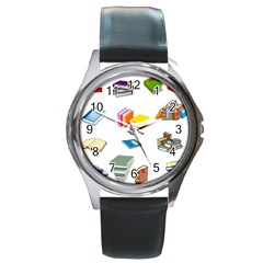 Bookworm Pattern Round Metal Watch by athenastemple