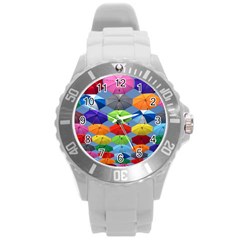 Color Umbrella Blue Sky Red Pink Grey And Green Folding Umbrella Painting Round Plastic Sport Watch (l) by Nexatart