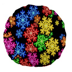 Colourful Snowflake Wallpaper Pattern Large 18  Premium Flano Round Cushions by Nexatart