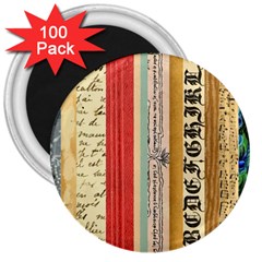 Digitally Created Collage Pattern Made Up Of Patterned Stripes 3  Magnets (100 Pack)