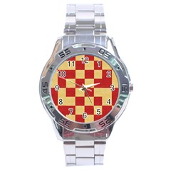 Fabric Geometric Red Gold Block Stainless Steel Analogue Watch by Nexatart