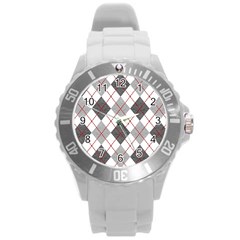 Fabric Texture Argyle Design Grey Round Plastic Sport Watch (l) by Nexatart