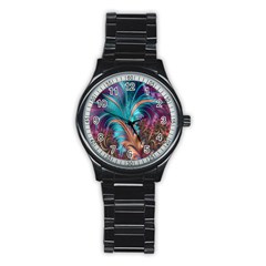 Feather Fractal Artistic Design Stainless Steel Round Watch