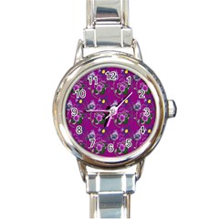 Flower Pattern Round Italian Charm Watch