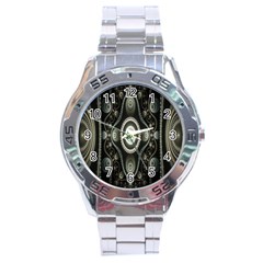 Fractal Beige Blue Abstract Stainless Steel Analogue Watch