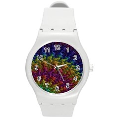 Fractal Art Design Colorful Round Plastic Sport Watch (m)