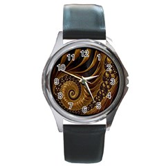 Fractal Spiral Endless Mathematics Round Metal Watch