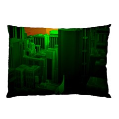 Green Building City Night Pillow Case by Nexatart