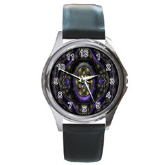 Fractal Sparkling Purple Abstract Round Metal Watch