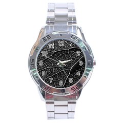 Leaf Pattern  B&w Stainless Steel Analogue Watch