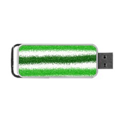 Metallic Green Glitter Stripes Portable Usb Flash (one Side) by Nexatart