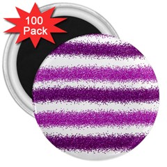 Metallic Pink Glitter Stripes 3  Magnets (100 Pack)