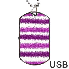 Metallic Pink Glitter Stripes Dog Tag Usb Flash (two Sides) by Nexatart