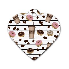 Donuts And Coffee Pattern Dog Tag Heart (one Side) by Valentinaart