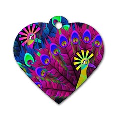 Peacock Abstract Digital Art Dog Tag Heart (one Side) by Nexatart