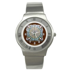 Stained Glass Window Library Of Congress Stainless Steel Watch by Nexatart