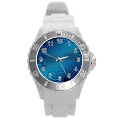 Abstract Fractal Blue Background Round Plastic Sport Watch (l)