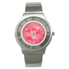 Hearts Pink Background Stainless Steel Watch