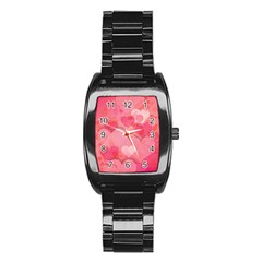 Hearts Pink Background Stainless Steel Barrel Watch