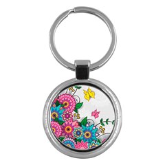 Flowers Pattern Vector Art Key Chains (round)  by Amaryn4rt