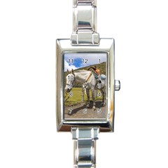 White Horse Tied Up At Cotopaxi National Park Ecuador Rectangle Italian Charm Watch by dflcprints