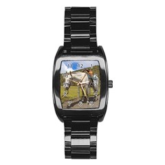 White Horse Tied Up At Cotopaxi National Park Ecuador Stainless Steel Barrel Watch by dflcprints