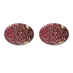 Crewel Fabric Tree Of Life Maroon Cufflinks (oval) by Amaryn4rt