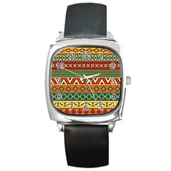 Mexican Folk Art Patterns Square Metal Watch