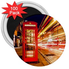 Telephone Box London Night 3  Magnets (100 Pack)