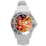 Telephone Box London Night Round Plastic Sport Watch (L) Front