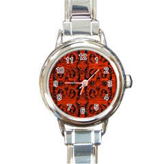 3d Metal Pattern On Wood Round Italian Charm Watch