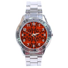 3d Metal Pattern On Wood Stainless Steel Analogue Watch